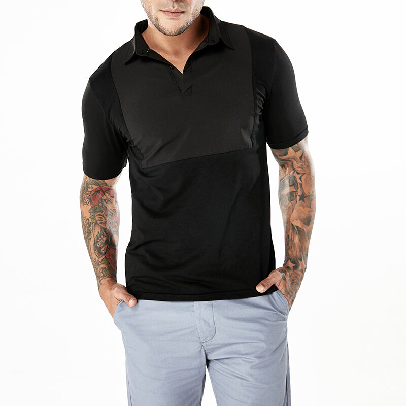 Men's Casual Short Sleeve Polo Shirt Tops - Black