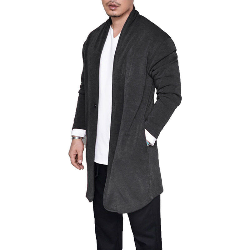 Men's Long Sleeve Wool Sweater Shawl Cardigan - Gray