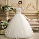 Middle Sleeves Floor Length Wedding Dress - White