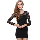 Stylish Mini Dress Long Sleeved Plus Size - Black