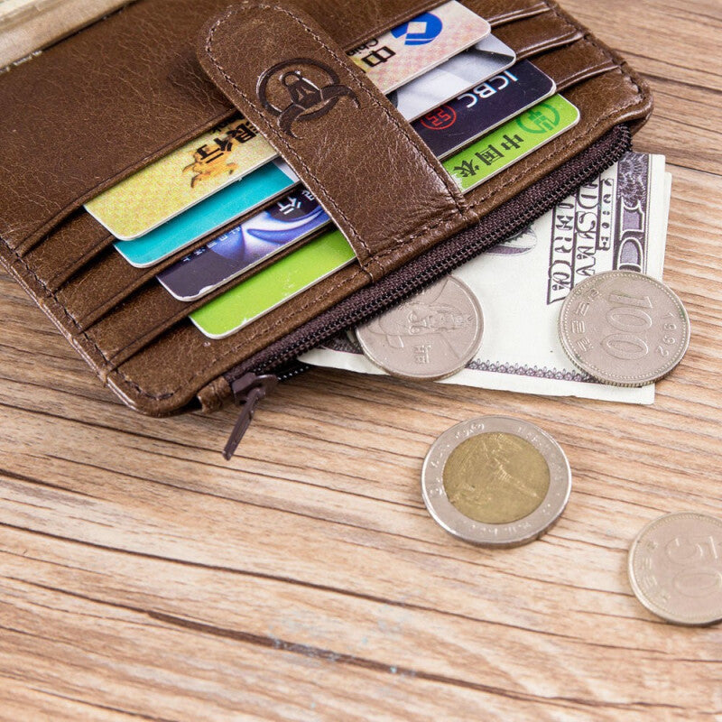 Mini Leather ID & Card Holder - Light Brown