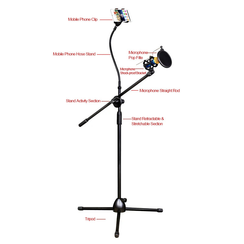 Mobile Phone High Quality Microphone Tripod - Black