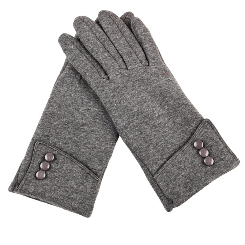 Mosunx Women Winter Cuff Soft Lining Button Decoration Gloves - Gray