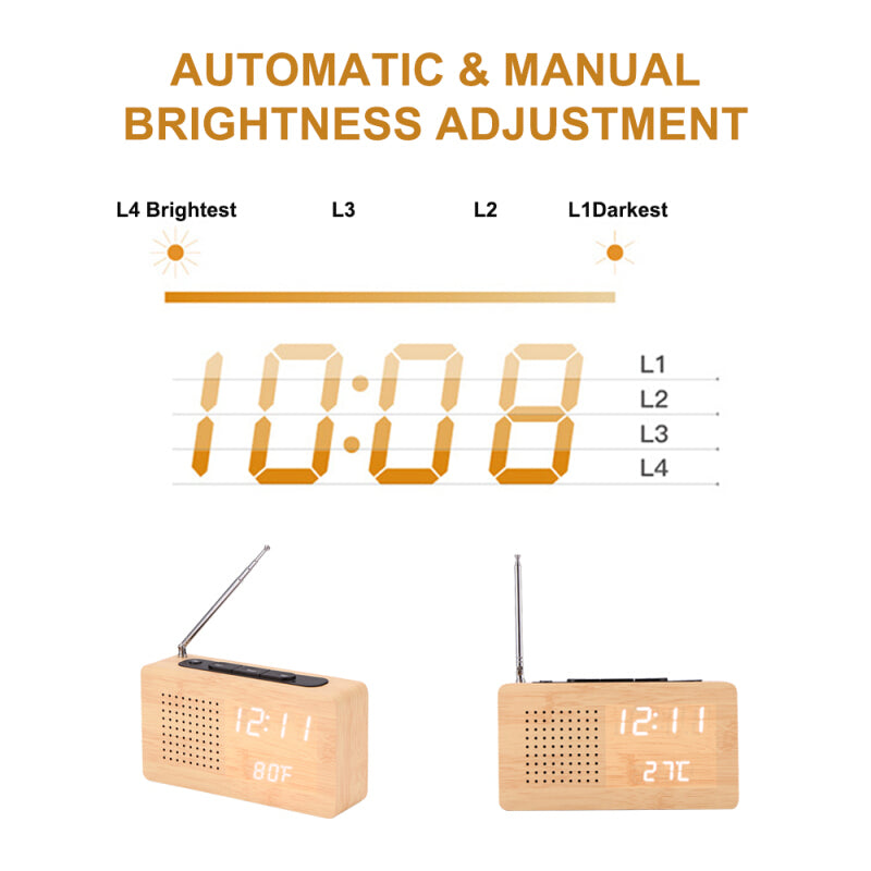 Multifunctional Digit Displaying Radio - Wood Color