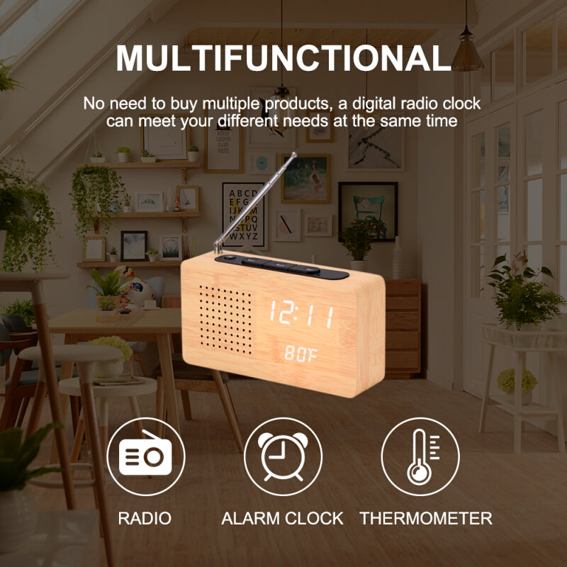 Multifunctional Digit Displaying Radio - Wood Color