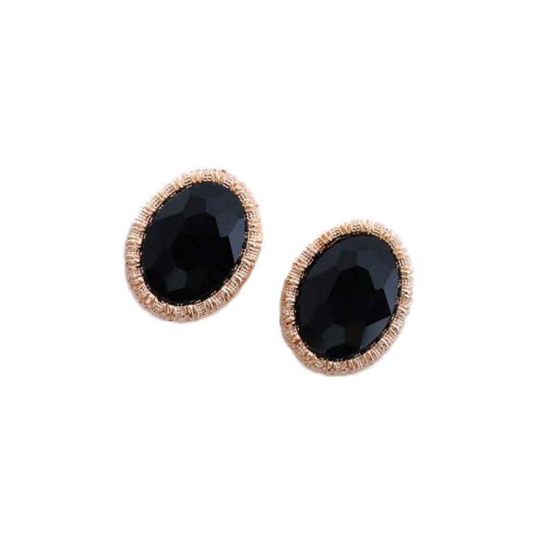 New Fashion Oval Clip Earrings - Gold Black