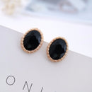 New Fashion Oval Clip Earrings - Gold Black