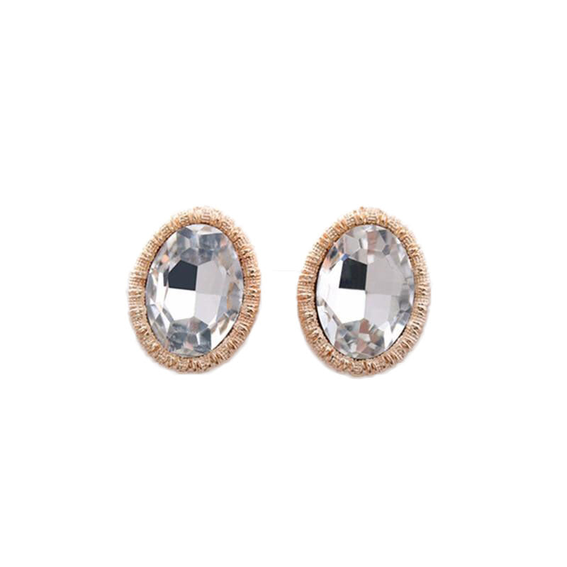 New Fashion Oval Clip Earrings - Gold White