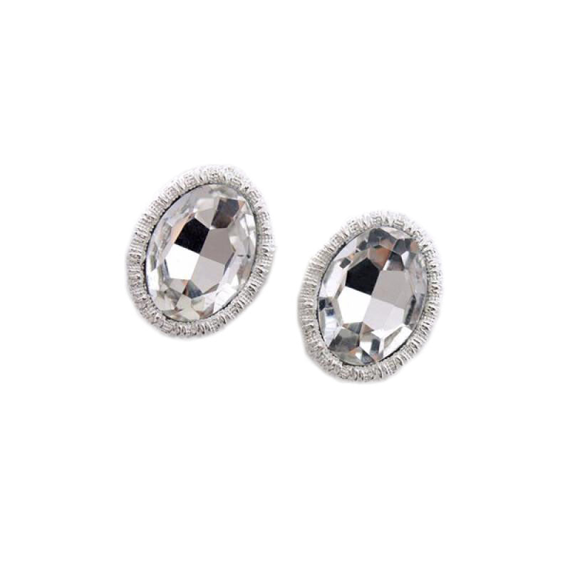 New Fashion Oval Clip Earrings - Silver White