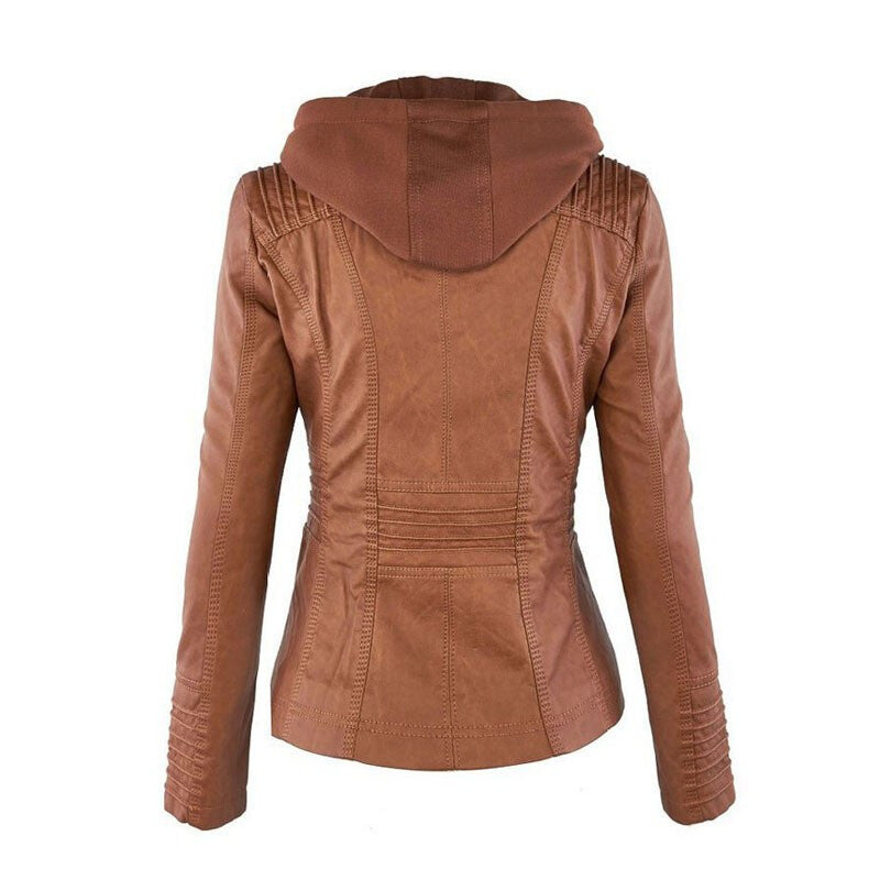 New Fashionable Women's Leather Jacket - Brown