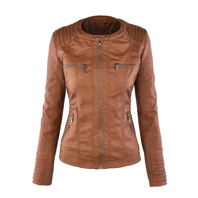 New Fashionable Women's Leather Jacket - Brown