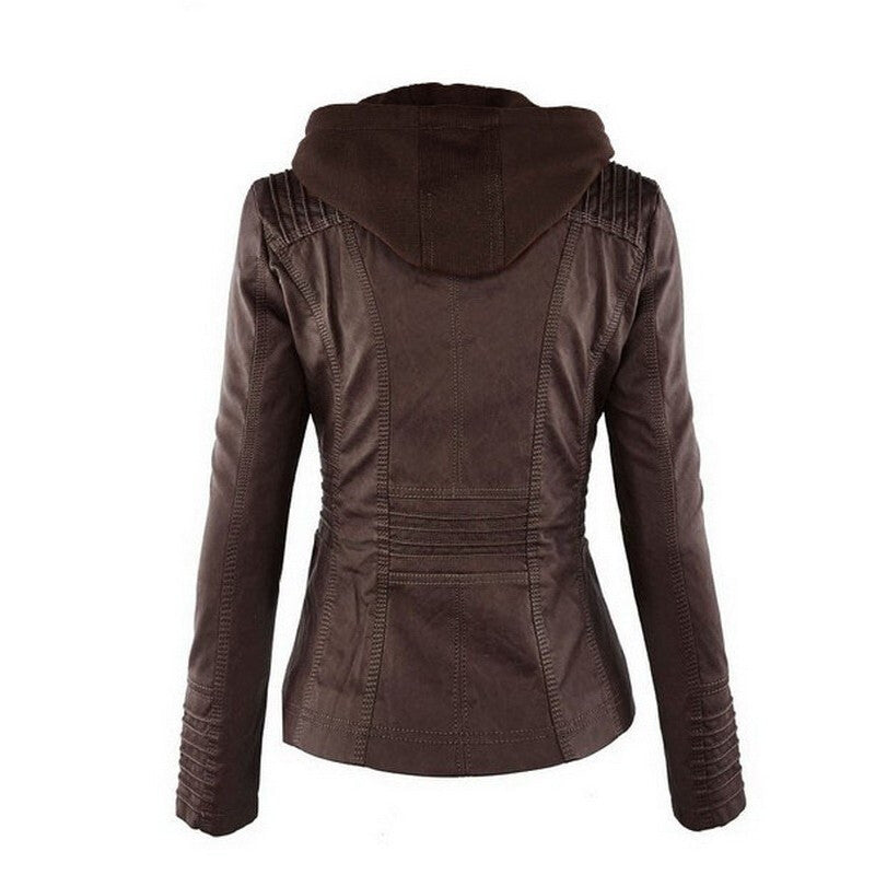 New Fashionable Women's Leather Jacket - Coffee