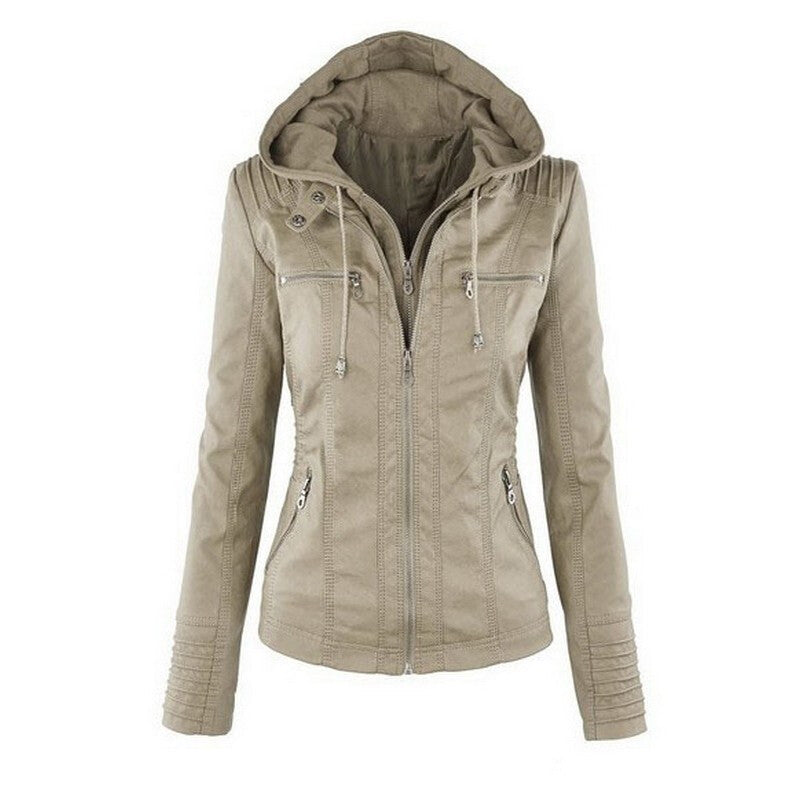 New Fashionable Women's Leather Jacket - Light Khaki