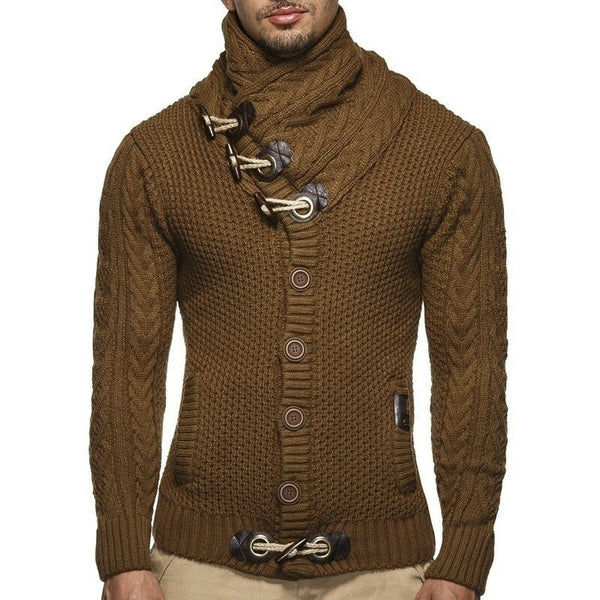 New Men's Knitted Sweater Cardigan Jacket - Brown