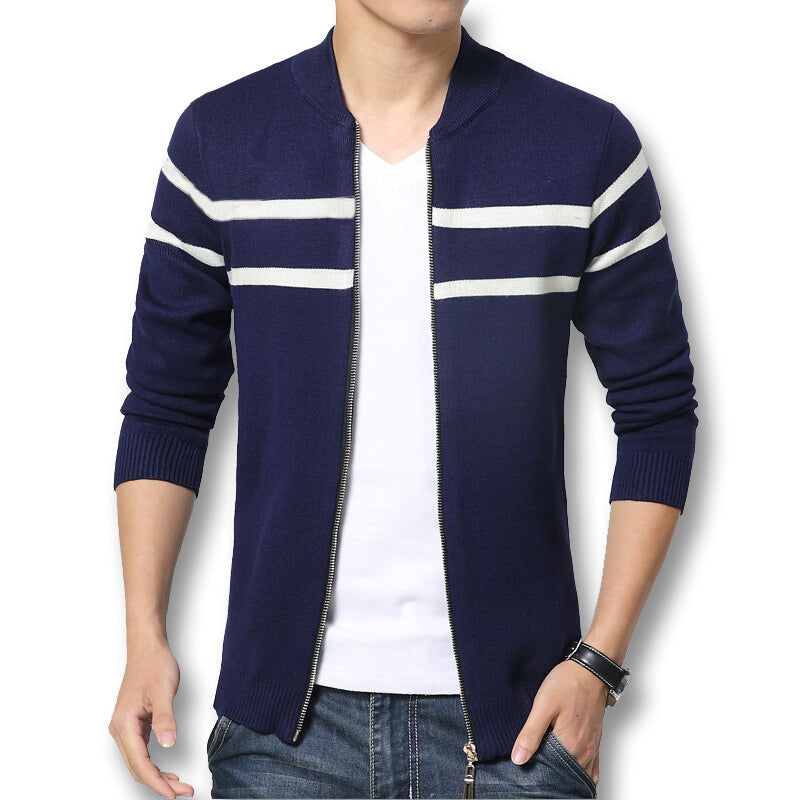 New Men's Spring Autumn Baseball Sweater Cardigan - Blue