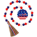 2022 New Products Independence Day Wooden Bead String Hemp Rope Tassel Independence Day Star Bead String European and American Popular Home Decoration