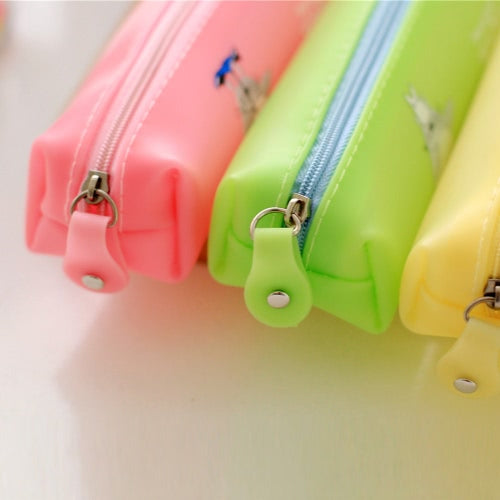 Cute Jelly Soft Waterproof Pen Pencil Case Zipper Stationery Bag Lovely Cat Pattern for Girls School Students