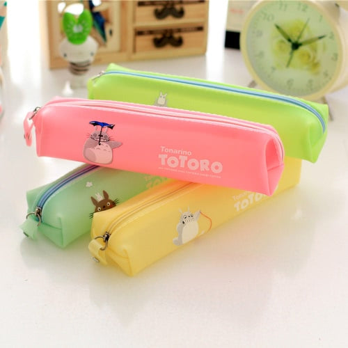 Cute Jelly Soft Waterproof Pen Pencil Case Zipper Stationery Bag Lovely Cat Pattern for Girls School Students