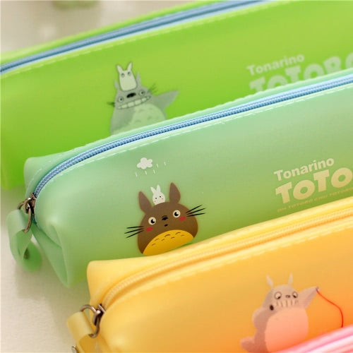 Cute Jelly Soft Waterproof Pen Pencil Case Zipper Stationery Bag Lovely Cat Pattern for Girls School Students