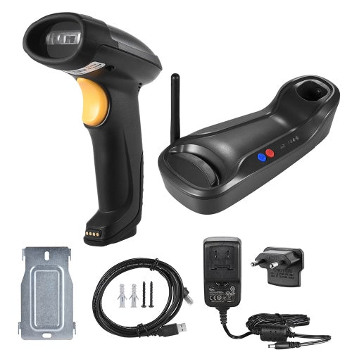 Wireless Handheld 1D/2D(PDF417/MicroPDF417) Barcode Scanner Bar Code Reader with Base USB Cable for Supermarket Library Express Company Retail Store Warehouse