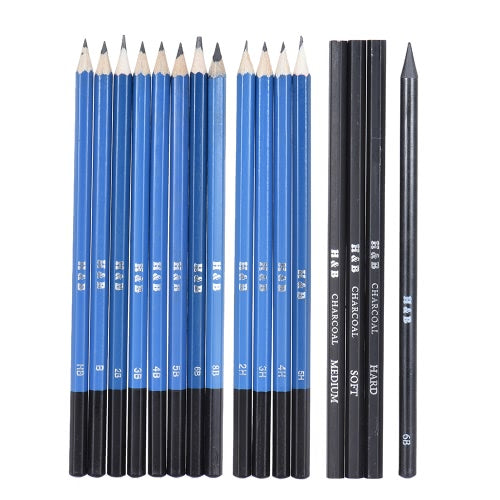 32pcs/Set Professional Drawing Sketch Pencil Kit Including Sketch Pencils Graphite & Charcoal Pencils Sticks Erasers Sharpeners with Carrying Bag for Art Supplies Students