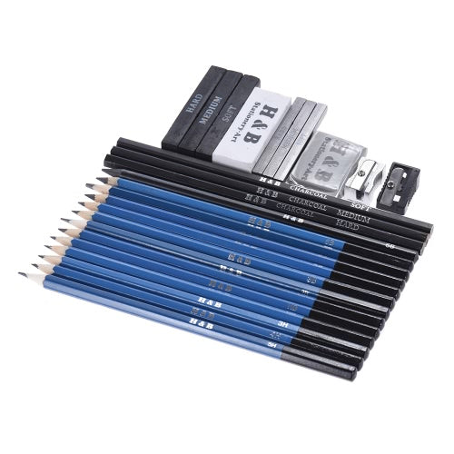 26pcs Professional Drawing Sketch Pencil Kit Set Including Sketch Pencils Graphite & Charcoal Pencils Sticks Erasers Sharpeners for Art Supplies Students