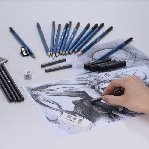 26pcs Professional Drawing Sketch Pencil Kit Set Including Sketch Pencils Graphite & Charcoal Pencils Sticks Erasers Sharpeners for Art Supplies Students