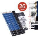 26pcs Professional Drawing Sketch Pencil Kit Set Including Sketch Pencils Graphite & Charcoal Pencils Sticks Erasers Sharpeners for Art Supplies Students