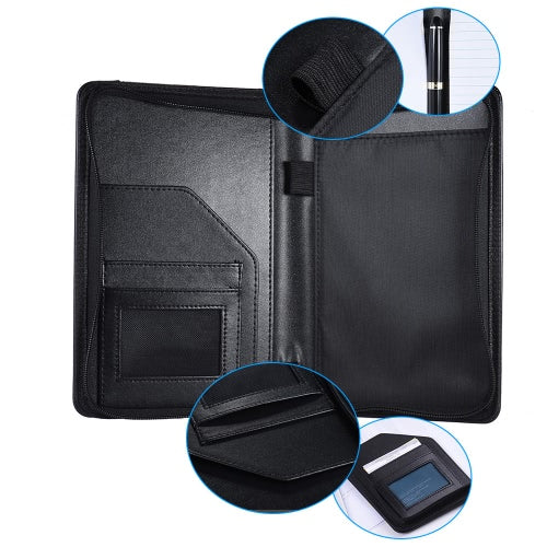 Portable Business Portfolio Padfolio Folder Document Case Organizer A5 PU Leather with Business Card Holder Memo Note Pad