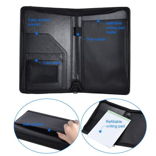 Portable Business Portfolio Padfolio Folder Document Case Organizer A5 PU Leather with Business Card Holder Memo Note Pad