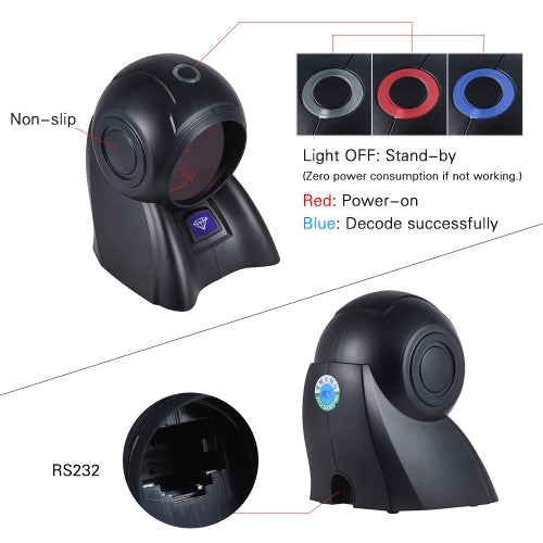 Omni-directional 20 Lines 1D USB Orbit Barcode Scanner Reader Auto Scanning 1800t/s Speed 30° Adjustable Head