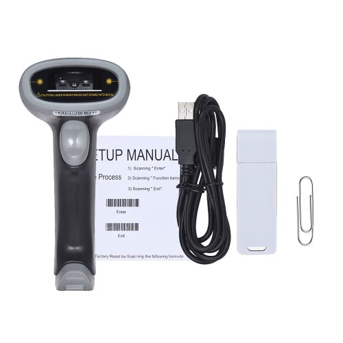 2.4GHz Wireless USB Wired 1D Barcode Scanner Auto/Manual Scanning CCD Red Light Screen PC Computer Bar Code Reader 2000dpi 260t/s Intermal Memory Up to 2500