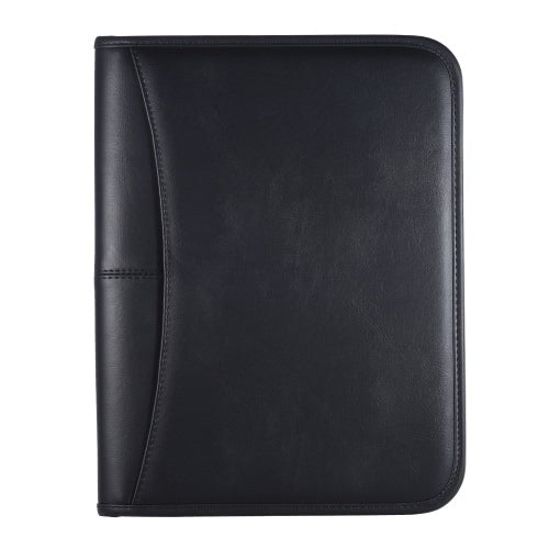 Multifunctional Professional Business Portfolio Padfolio Folder Document Case Organizer A4 PU Leather Zippered Closure with Business Card Holder Memo Note Pad