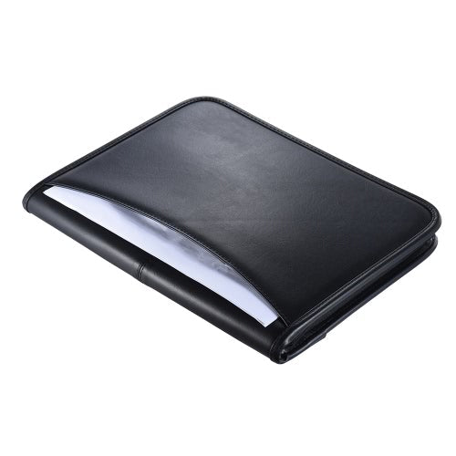 Multifunctional Professional Business Portfolio Padfolio Folder Document Case Organizer A4 PU Leather Zippered Closure with Business Card Holder Memo Note Pad