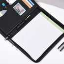 Multifunctional Professional Business Portfolio Padfolio Folder Document Case Organizer A4 PU Leather Zippered Closure with Business Card Holder Memo Note Pad