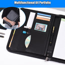 Multifunctional Professional Business Portfolio Padfolio Folder Document Case Organizer A4 PU Leather Zippered Closure with Business Card Holder Memo Note Pad