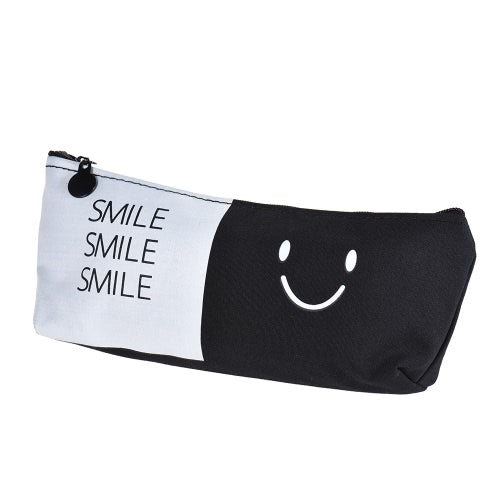 Simple Black&White Canvas Pencil Bag Case Zippered Large Capacity School Stationery Office Supplies Gift for Students