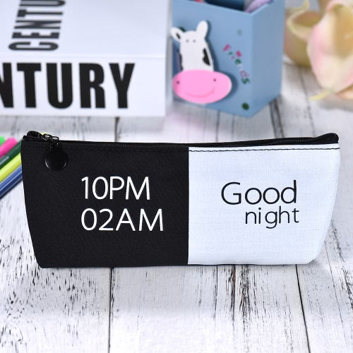 Simple Black&White Canvas Pencil Bag Case Zippered Large Capacity School Stationery Office Supplies Gift for Students