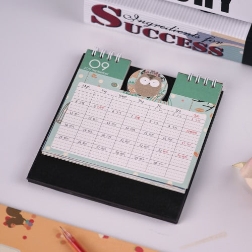 Cartoon Animals Table Calendar Mini Desk Planner with Stand 2017.9~2018.12 Office School Supplies