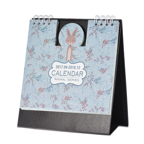 Cartoon Animals Table Calendar Mini Desk Planner with Stand 2017.9~2018.12 Office School Supplies