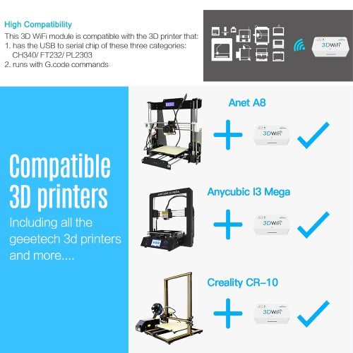 GEEETECH 3D WiFi Module 3D Printer Parts APP Control متوافق مع مجموعة متنوعة من الطابعات ثلاثية الأبعاد