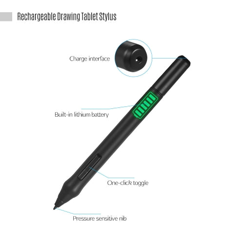 UGEE P50SD Rechargeable Stylus Drawing Tablet Pressure Pen with USB Charging Cable for UG1910B/ UG2150/ HK1560 Tablet (Black)