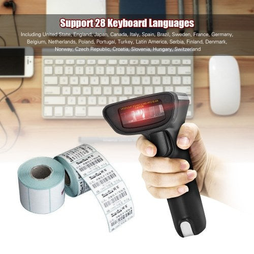 2.4G Wireless Barcode Scanner Handheld USB Wired 1D Bar Code Reader 3mil High Accuracy for Windows Mac PC POS