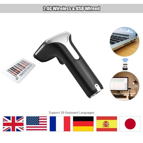 2.4G Wireless Barcode Scanner Handheld USB Wired 1D Bar Code Reader 3mil High Accuracy for Windows Mac PC POS