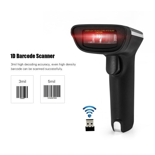 2.4G Wireless Barcode Scanner Handheld USB Wired 1D Bar Code Reader 3mil High Accuracy for Windows Mac PC POS