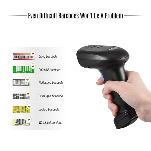 Aibecy WM3L 433MHz Wireless 1D 2D Auto Image Barcode Scanner Handheld QR code PDF417 Bar Code Reader 200m/656ft Range 1300t/s Fast Speed with Cradle for Mobile Payment Supermarket Store Warehouse