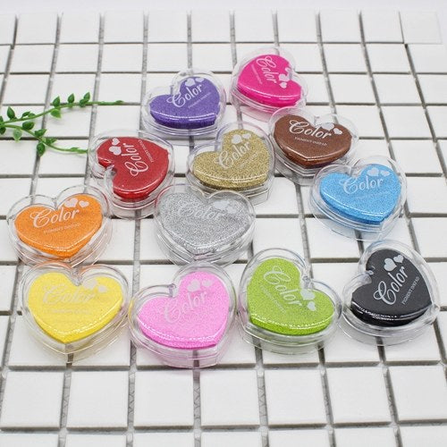 Craft Finger Ink Pad Stamps Candy Colors Heart-Shaped Design Fingerprint Inkpad