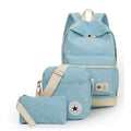 3PCS Korean Set Women Canvas Student Teenager With Purse School Bag