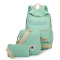 3PCS Korean Set Women Canvas Student Teenager With Purse School Bag