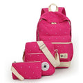 3PCS Korean Set Women Canvas Student Teenager With Purse School Bag